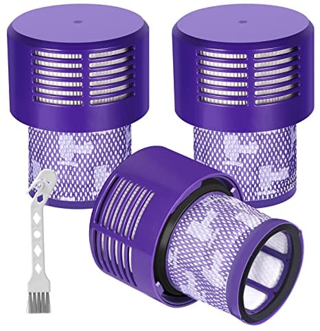3Pack Filter Replacement for Dyson V10 Cyclone V10 Absolute V10 Animal V10 Total Clean V10 Motorhead, Replace Part No. 969082-01, 1 Clean Brush