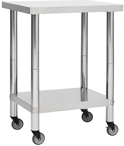 vidaXL Küche Arbeitstisch mit Rollen Küchentisch Edelstahltisch Gastronomie Gastro Tisch Zubereitungstisch 80x30x85cm Edelstahl Silbern
