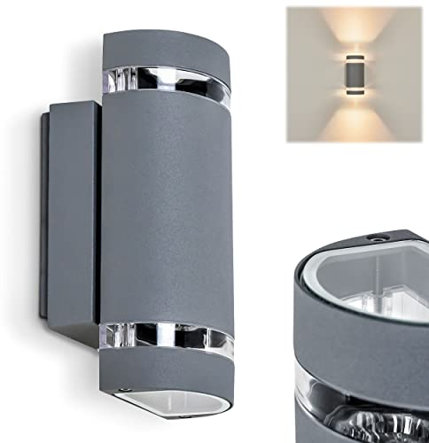 Außenwandleuchte Edevik, Außenleuchte, Dämmerungssensor aus Metall/Kuntstoff in Silberfarben/Klar, Wandlampe Up&Down-Effekt für Hof/Eingangsbereich, 2x GU10, Gartenbeleuchtung IP44, ohne Leuchtmittel