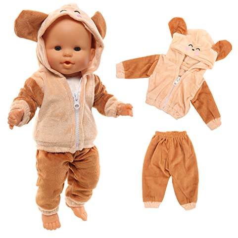 Miunana Kleidung Bekleidung Outfits für Baby Puppen, Puppenkleidung 35-43 cm, 2 teilig, Jacke Hose (Braun)