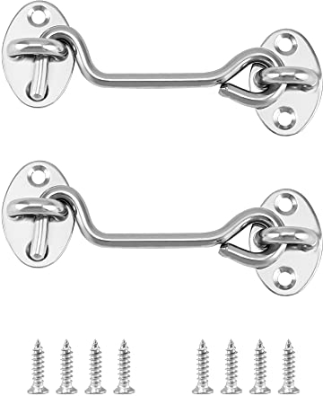 QWORK® 2 Stück Sturmhaken Edelstahl, Sturmhaken Mit Öse, Für Scheunentor Garagentor Gartentor Riegel, Mit Montage Schrauben, 10CM