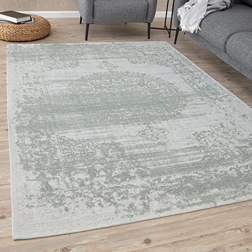 THE RUGS Machine Washable Rug – Vintage Design Rugs for Living Room, Bedroom, Hallway, Flat-weave Area Rugs, (Green, 120x170 cm)