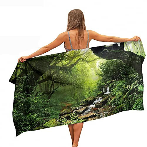 Ulticool Mikrofaser Handtuch - Regenwald Natur Grün - 160 x 80 cm - Leicht Reisehandtuch Schnelltrocknend Badetuch Strandhandtuch Saunatuch Microfiber - Reisen Strand Yoga Sauna - Doppelseitiger Druck