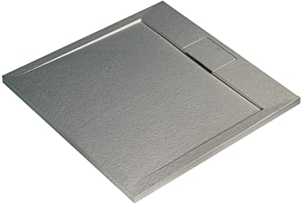 Ideal Standard - Ultra Flat S i.life, Piatto doccia quadrato 80x80 in resina, Piletta con scarico nascosto, Finitura opaca effetto pietra, Grigio cemento
