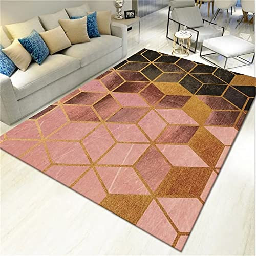 RUGMRZ Kinderzimmer Teppiche Outdoor-Teppich Rosa rechteckiger geometrischer Muster Schlafzimmer Teppich modern wasch bar Webteppich 50X80CM