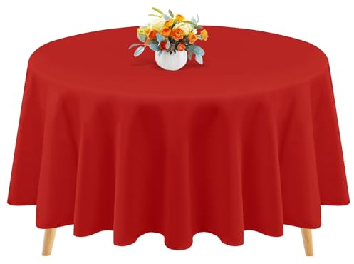 1 Packung rote runde Polyester-Tischdecken, 228 cm, runde Tischdecke, Flecken- und knitterfrei, waschbare Tischdecke für Hochzeiten, Partys, Bankette, Buffettische, Feiertage, Esstische dekorieren