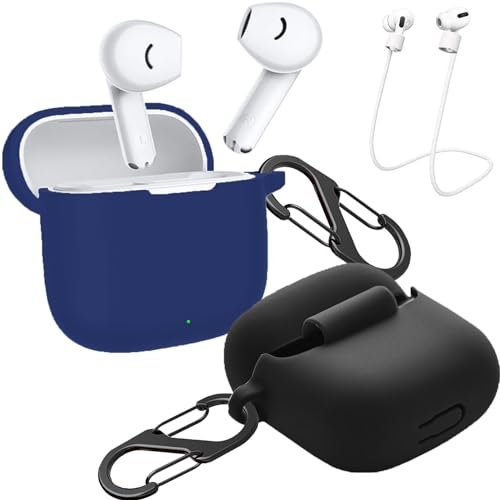 easyBee Custodia compatibile con Huawei FreeBuds SE 2 / FreeBuds SE 3, con 2 moschettoni, 2 cinghie anti-smarrimento, custodia in silicone liquido custodia per cuffie, Nero e Blu