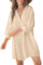 CUPSHE Damen Blusenkleid V Ausschnitt Knopfleiste 3/4 Arm Lockeres Sommerkleid Freizeitkleider Bikini Cover Up Hemdblusen Shirt Mini Dress Beige L
