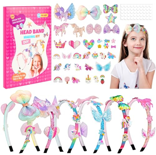 LUKIUP 6 Stück Haarschmuck Bastelsets kinder, Einhorn Haarreifen, Mode Mädchen DIY Einhorn Haaraccessoires Herstellen können, Kreative Basteln Geschenke Geburtstagseschenk5 6 7 8 9 10 jährige Mädchen