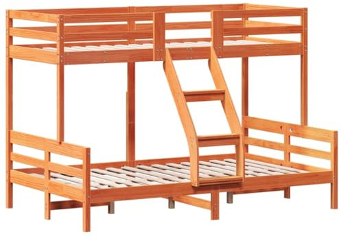 vidaXL Etagenbett, Hochbett mit Leitplanken, Stockbett für Schlafzimmer, Bett Holzbett Einzelbett, Wachsbraun 80x200/120x200cm Massivholz Kiefer