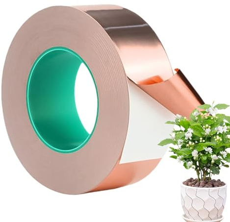 Aizuoni Kupferband Gegen Schnecken, 20M Selbstklebend Schneckenzaun Kupfer, Schneckensperrband, Leitfähiges Kupferfolienband, Schneckenstopper-Pflanzenschutz Für Topfpflanzen, Papierschaltkreise,