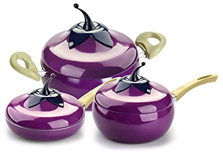 MIIKHI Set di pentole da cucina in stile melanzana, 20 cm, senza fumo e antiaderenti, pentola per zuppa, latte, padella e padella, set di pentole Vision