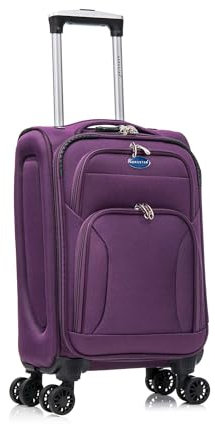 Aerostar Carry-on 20 Lightweight Soft Expandable Suitcase, Hand Luggage 4 Wheels & Combination Lock, 55x35x20cm | Accepted All Airlines easyjet, RyanAir, British Airways (Purple, 32 litres)