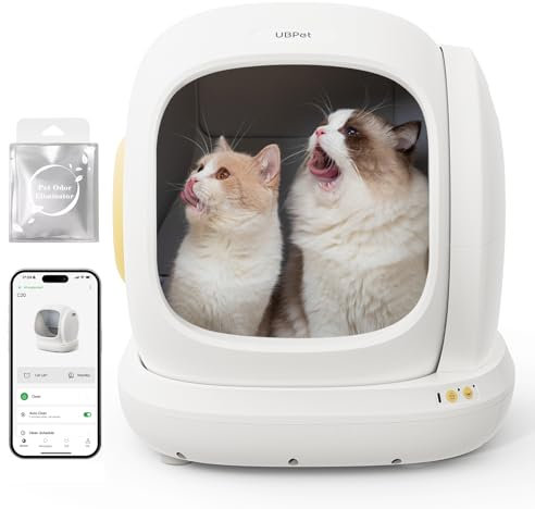 UBPet C20 Grande Ouverture Litiere Chat Autonettoyante Litière Automatique, Ultra Sûr/Contrôle des Odeurs/Entrée Basse/Contrôle de l'APP Litière Autonettoyante, Bac a Litiere pour Chat Electrique