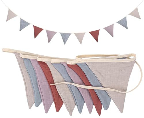 HIOPOIUYT Wimpelkette aus Baumwollstoff, dreieckige Banner, Girlanden für Kinderzimmer, Baby-Schlafzimmer und Spielzimmer-Dekoration