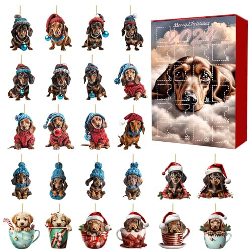 KBf249 - Calendario di arrivo di Natale, 2024, con ciondolo piatto in acrilico, 24 giorni, con conto alla rovescia, 26 x 18 cm