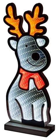 Star-Max LED Elch Infinity Effekt, Weihnachtsdekoration für Innenbereiche, beidseitig beleuchtet, inkl. Timerfunktion, 3m Zuleitung und Standsockel, 225 SMD LEDs, Höhe 60cm