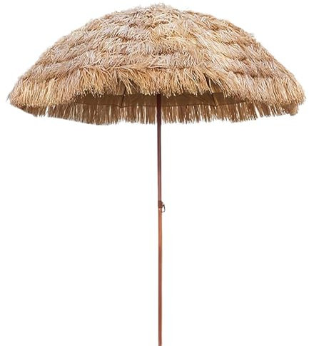 Sombrilla de playa de paja estilo hawaiano de 2 m para patio, jardín, piscina, parasol plegable Tiki en color natural