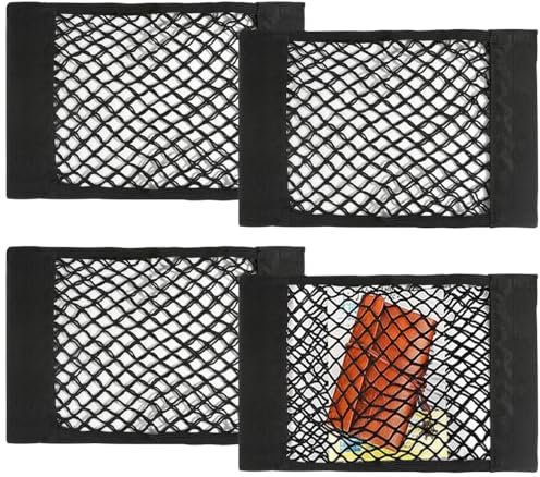 4Pcs Car Mesh Cargo Net, Elastic Storage Net, 40×25CM Elastic String Net, Mesh Storage Bag, Car Trunk Net, Mesh Pocket Organiser for Van Motorhome Caravan Boat Car (Black)