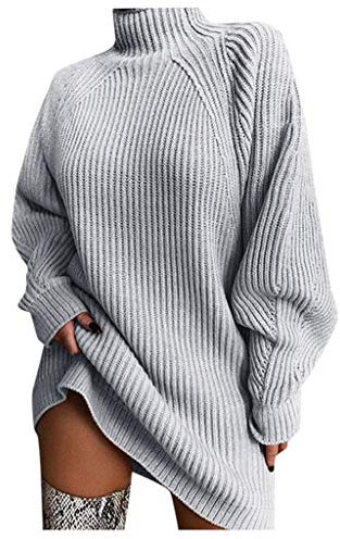 Maglione Donna Elegante Curvy Lungo Maglione Vestito Invernale Maglioni Collo Alto Invernali Oversize Abito Maglioncino Slim Fit Moda Sweatshirt Caldo Casual Pullover Top Knitted Tinta Unita