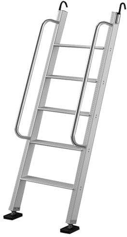 Scala per letto a castello in alluminio argentato, 5 gradini, capacità 150 kg, scala dritta universale per camper, cantina, finestra, soluzione di sicurezza e design sicuro