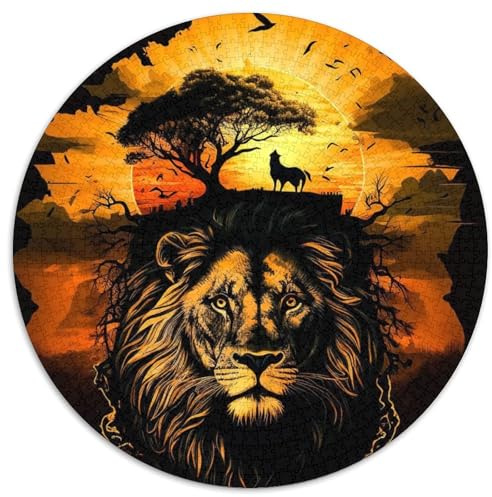 Puzzle für Erwachsene 1000 König der Löwen des Dschungels, runde Puzzles 1000 Teile für Erwachsene, perfekt für Heimdekoration, Geburtstage, Feiertage und Geschenke (67,5x67,5cm)