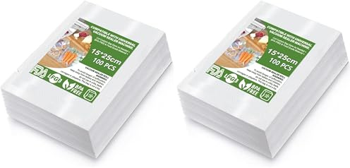 Sac Sous Vide Alimentaire,Sacs à Faire le Vide d'air Gaufrés Convient à Tous Machine Sous Vide,pour la Conservation des Aliments et la Cuisson,Sans BPA(100 Sachets,15 x 25cm) (Lot de 2)