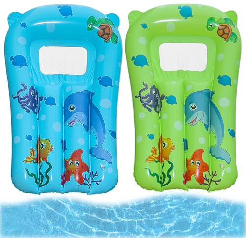 SKIKHN Luftmatratze Wasser, 2 Stück Aufblasbares Bodyboard, 69 x 46cm Aufblasbare Bodyboards, Bodyboard Aufblasbar, für Strandsurfen, Pool Schwimmen, Ideal für Strandurlaub, Poolpartys, Sommerferien