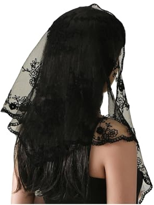 LXONTSG Damen Mantilla Schleier Spitze Kapelle,Schleier Für die katholische Kirche,Katholischen Schleiers,Dreiecksschleier,Spitzenschleier Kapellenschleier für Themenparty,Hochzeit,Maskerade