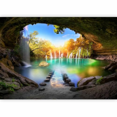 murando Fotomurales Paisaje Cueva 300x210 cm XXL Papel pintado tejido no tejido Decoración de Pared decorativos Murales moderna de Diseno Fotográfico Cascada Naturaleza c-A-0127-a-a