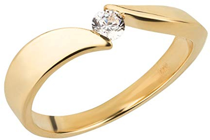 Ardeo Aurum Damenring aus 333 Gold Gelbgold mit Zirkonia im Brillant-Schliff Spannfassung Verlobungsring Solitär-Ring