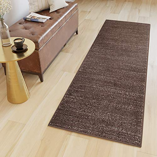 TAPISO Sari Teppich Läufer Flur Dunkelbraun Meterware Kurzflor Küche Wohnzimmer Schlafzimmer Küchenläufer Brücke nach Maß ÖKOTEX 70 x 130 cm