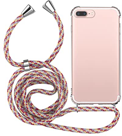 MyGadget Strap Case for Apple iPhone 7 Plus | 8 Plus - Crossbody Phone Cover - TPU Silicone Case with Neck Holder - Cord Lanyard Carrier with Rope in Pink