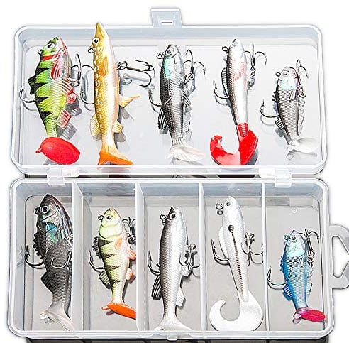 DONQL Angelköder, Kunstköder Gummiköder Set,weicher Fischköder mit scharfen Drillingen raubfisch köder Set,hecht köder üüßwasser-Salzwasser forellen, Barsch, Lachs, Fischen Geschenk für Männe