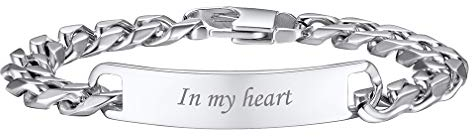 Custom4U Edelstahl 10mm Panzerkette Herrrn Armbänder Klassisches Hip Hop Königskette mit Personalisierte Gravur für Herren/Männer Armreif Silberfarbe 19cm Herren Arnbänder