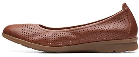 Clarks Women's Jenette Ease Ballet Flat, Tan Leather, 9 UK