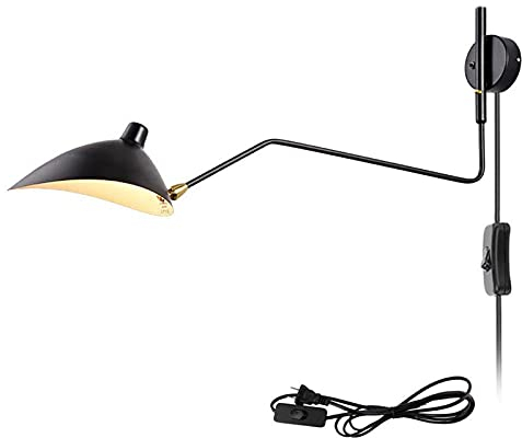 ANKBOY Retro Langen Arm Einstellbare Wandbeleuchtung E27 Industrielle Vintage Wandleuchte mit Einstellbar Kopf Schwarz Wandlampen Ausziehbar Langarm Wandlampe Nachttisch Bar Café Beleuchtung,65*40cm
