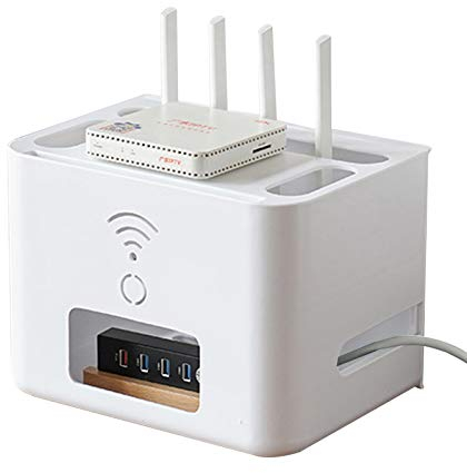 Mensola Router WiFi Mobile, Scatola Cavi per Nascondere i Vari Cavi Che Collegano TV, Decoder, Router etc, Scatole Decorative per Soggiorno, Casa White