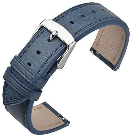 ANNEFIT Uhrenarmband 18mm, Schnellverschluss Lederarmband Ersatz mit Edelstahl Metall Schließe (Blau)