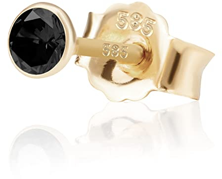 NKlaus Einzel 3,0mm 585 Gelb Gold 14 Karat Ohrstecker Kristall Zirkonia Schwarz Butterfly Verschluss Damen Mädchen 11015