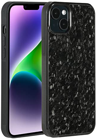 Molzar Grip Series iPhone 14 Plus Hülle mit echter geschmiedeter Kohlefaser, integrierte Metallplatte für magnetische Halterung, kompatibel mit iPhone 14 Plus, schwarz/geschmiedet