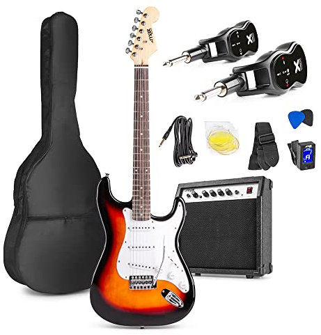 MAX GigKit Wireless Electric Guitar Kit - Complete Cordless Beginner Electric Guitar Kit with 40W Practice Amplifier, Accessories & Online Lessons, Classic Sunburst Finish