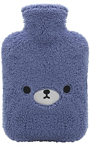 samply Hot Water Bottle with Cute Cover,2L Hot Water Bag for Hot and Cold Compress, Hand Feet Warmer,Neck and Shoulder Pain Relief, Dark Blue Bear