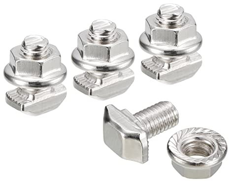 sourcing map M5x10mm T Slot Drop-in Bolt and M5 Hexagon Flange Nut Set, 10 Sets Hammer Head T-Bolt T Shape Stud Sliding Screw for 20 Series Aluminum Profile