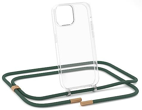 ZhinkArts - Handykette kompatibel mit iPhone 13 - Handyhülle zum Umhängen - Band/Schnur abnehmbar - Necklace - Clear - Grün