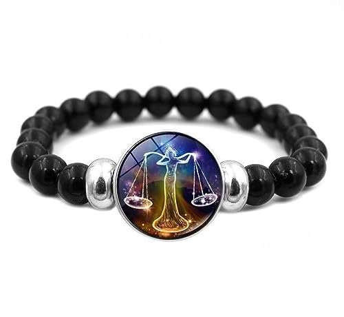 YONGHONGKEJI Chakra Bracelets For Women 12 Zodiac Signs Constellation Astrological Bangle Natural Black Onyx Gemstone Healing Crystal Horoscope Bracelet Birthstone Jewelry Men Couple,Libra