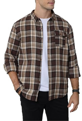 Halfword Chemise en flanelle pour homme - Chemise à carreaux - Oktoberfest - Manches longues - Loisirs, marron, XXL