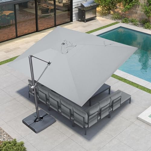 PURPLE LEAF Ombrellone da Giardino 3 x 4 m Rettangolare, Ombrelloni da Esterno con Protezione UPF50+, Ombrellone Decentrato in Alluminio con Rotazione di 360° e 5 Posizioni Regolabili, Grigio melange