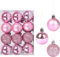 24 Pcs x 60 mm Pink Christmas Tree Baubles Shatterproof Christmas Tree Hanging Decoration - Matt, Gloss and Glitter Finish - Pink