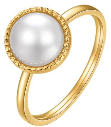 PAURO Damen Edelstahl Minimalistischer Hochglanzpolierter Schlank Perlenring Gold Größe 62 (19.7)